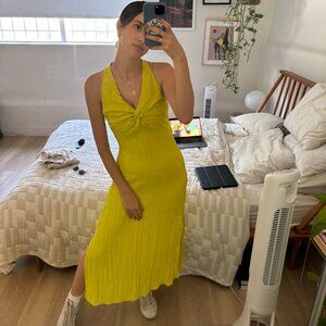 Zara Wrinkle Lime Green Summer Dress Size Small